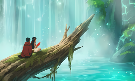 Asian style castle on a geen mountain top